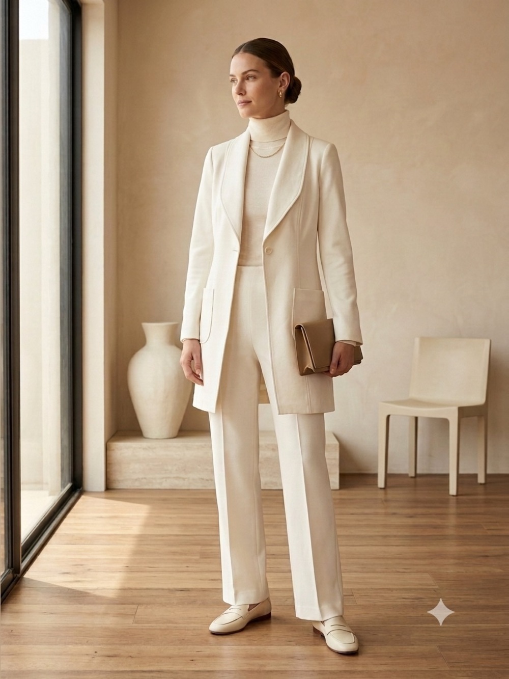 Joeffer Caoc Cream White Longline Blazer Pant Suit Set | Made in Canada - US 4